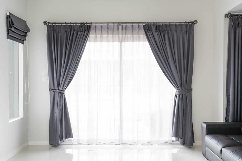 Curtain interior decoration in living room with sunlight